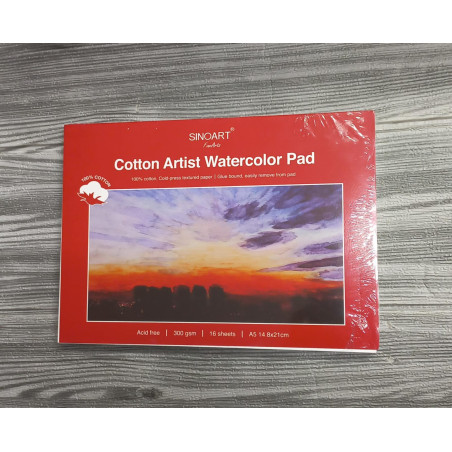 SinoArt Cotton Artist Watercolour Pad 300gsm 16 sheets 14.8 x 21cm A5