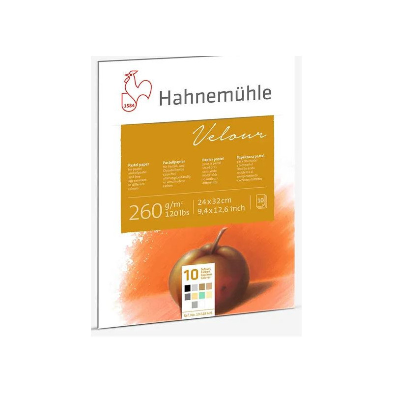 Hahnemuhle : Velour : Pastel Paper : 260gsm : 24x32cm : 10 Sheets : Mixed Colours