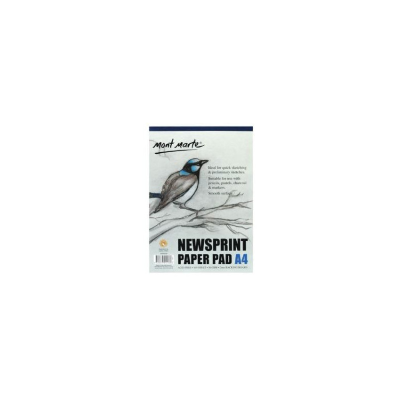 Monte Marte A4 Newsprint Paper Pad 100 Sheets 50gsm 2mm Backing Board