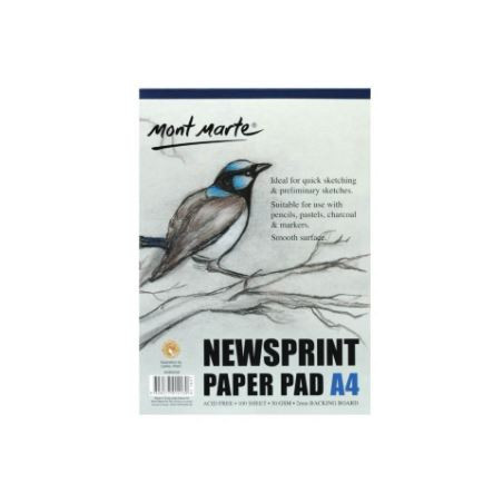 Monte Marte A4 Newsprint Paper Pad 100 Sheets 50gsm 2mm Backing Board
