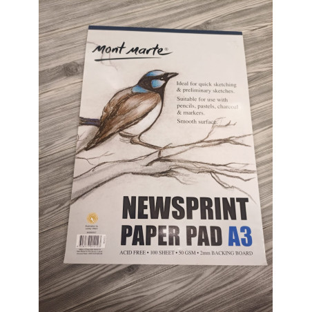 Monte Marte A3 News Paper Pad 100 Sheets 50gsm 2mm Backing Board
