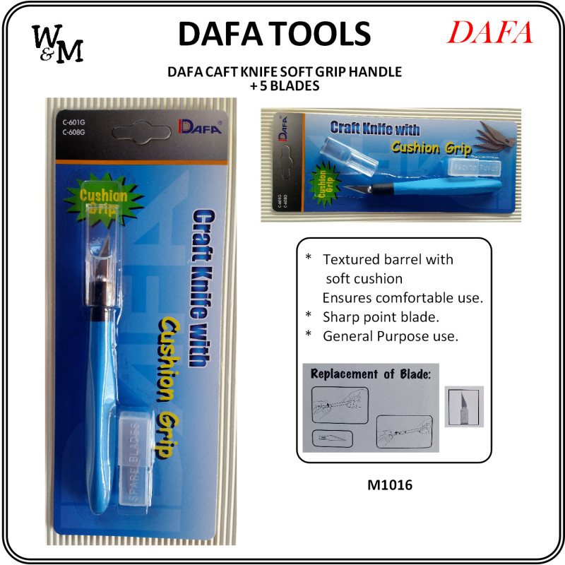 W&M Dafa Craft Knife Soft Grip Handle + 5 Blades