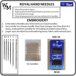 ROYAL Hand Needles EMBROIDERY Size 10