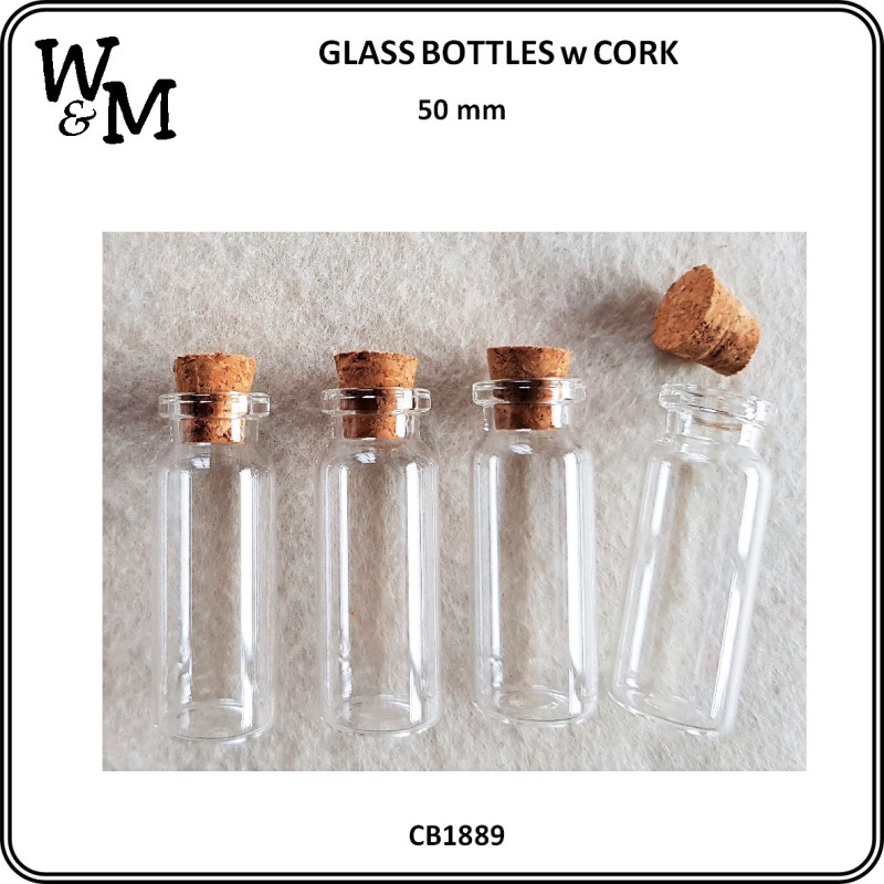 W&M Glass Bottle with Cork 50 mm 4 p/pack