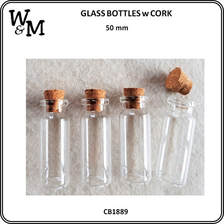 W&M Glass Bottle with Cork 50 mm 4 p/pack