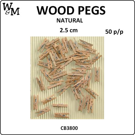 W&M Wood Pegs NATURAL 2.5 cm x 50 p/p
