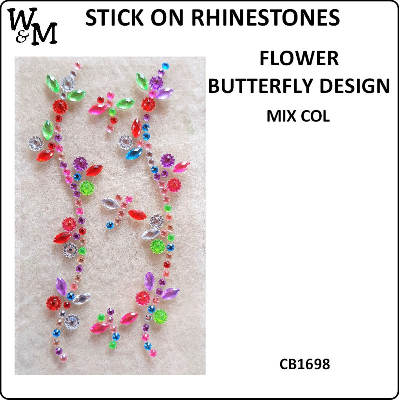 W&M Stick-on Rhinestones Flowers & Dragonfly