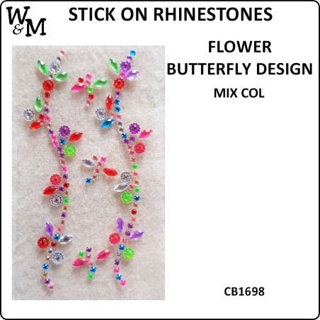 W&M Stick-on Rhinestones Flowers & Dragonfly
