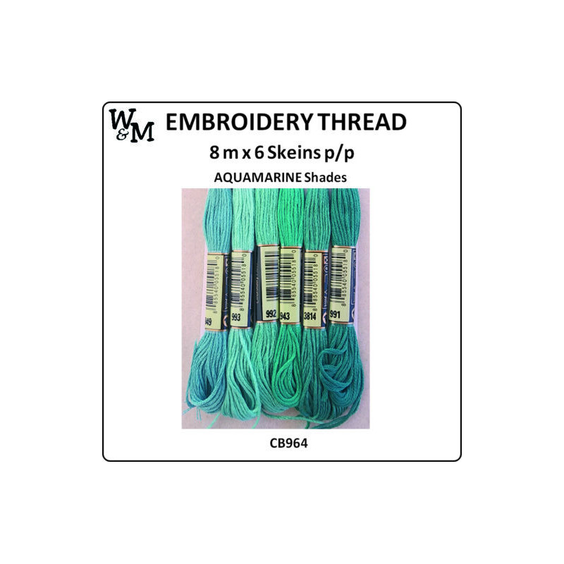 W&M Embroidery Thread AQUAMARINE Shades 8m x 6 Skeins