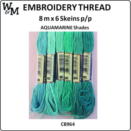W&M Embroidery Thread AQUAMARINE Shades 8m x 6 Skeins