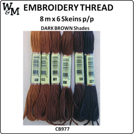 Embroidery Thread DARK BROWN Shades 8m x 6 Skeins