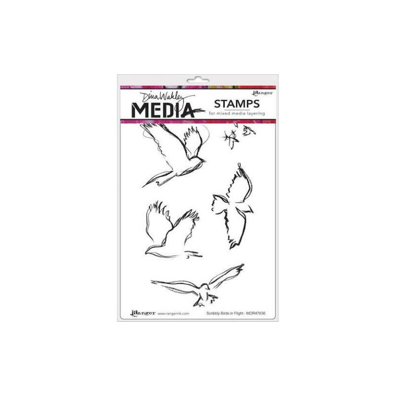 Ranger Dina Wakley Media Cling Rubber Stamps – Scribbly Birds In Flight