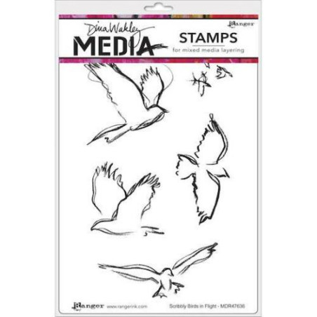Ranger Dina Wakley Media Cling Rubber Stamps – Scribbly Birds In Flight
