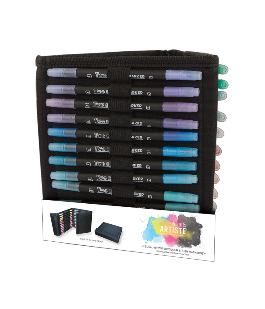Watercolour Dual-Tip Pens & Caddy - Brush and Fine (36 Pack)