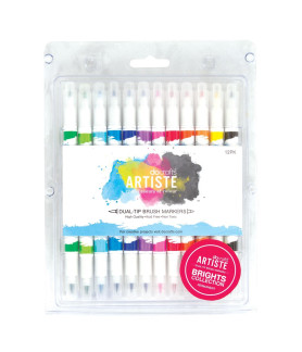 Artiste Dual Tip Brush Markers (12 Pack) - Brights