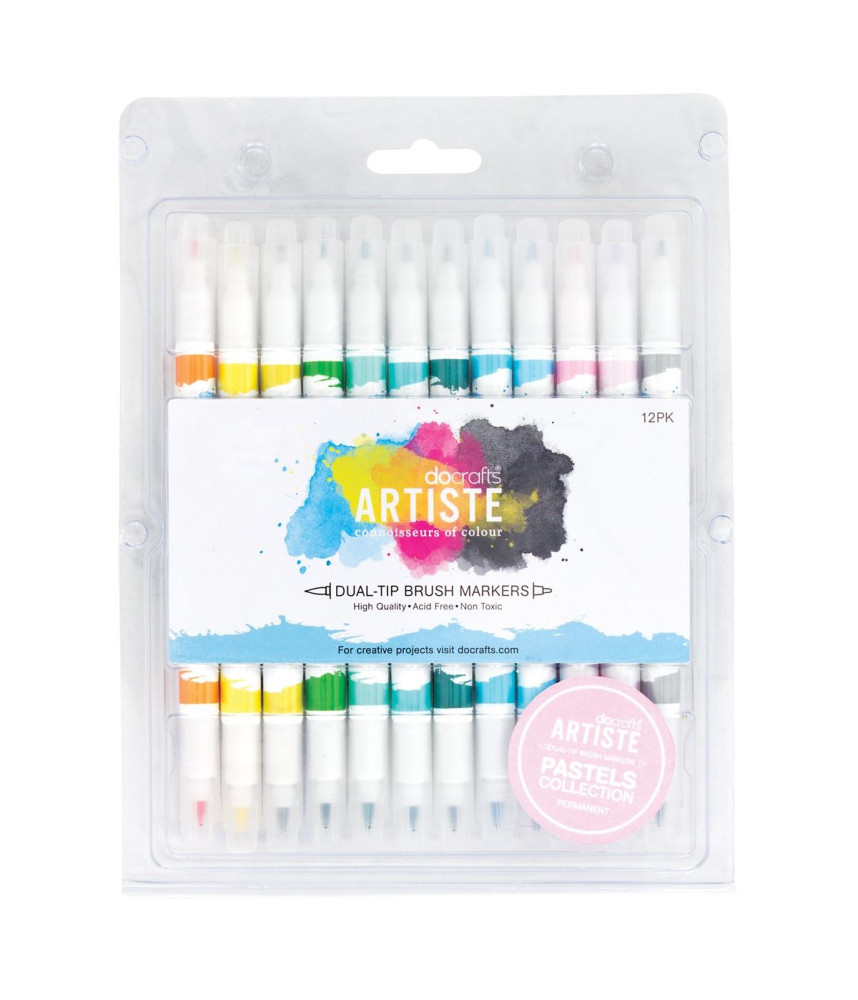 Artiste Dual Tip Brush Markers (12 Pack) - Pastel