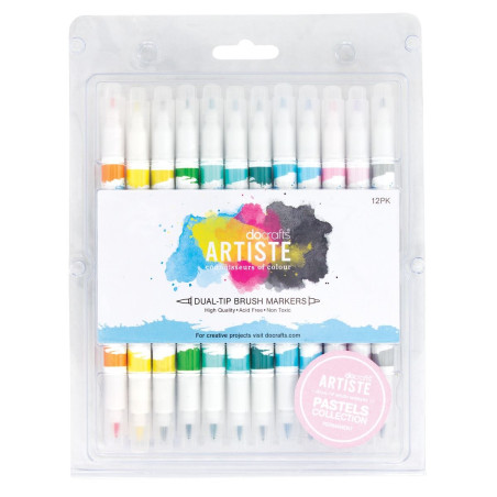 Artiste Dual Tip Brush Markers (12 Pack) - Pastel