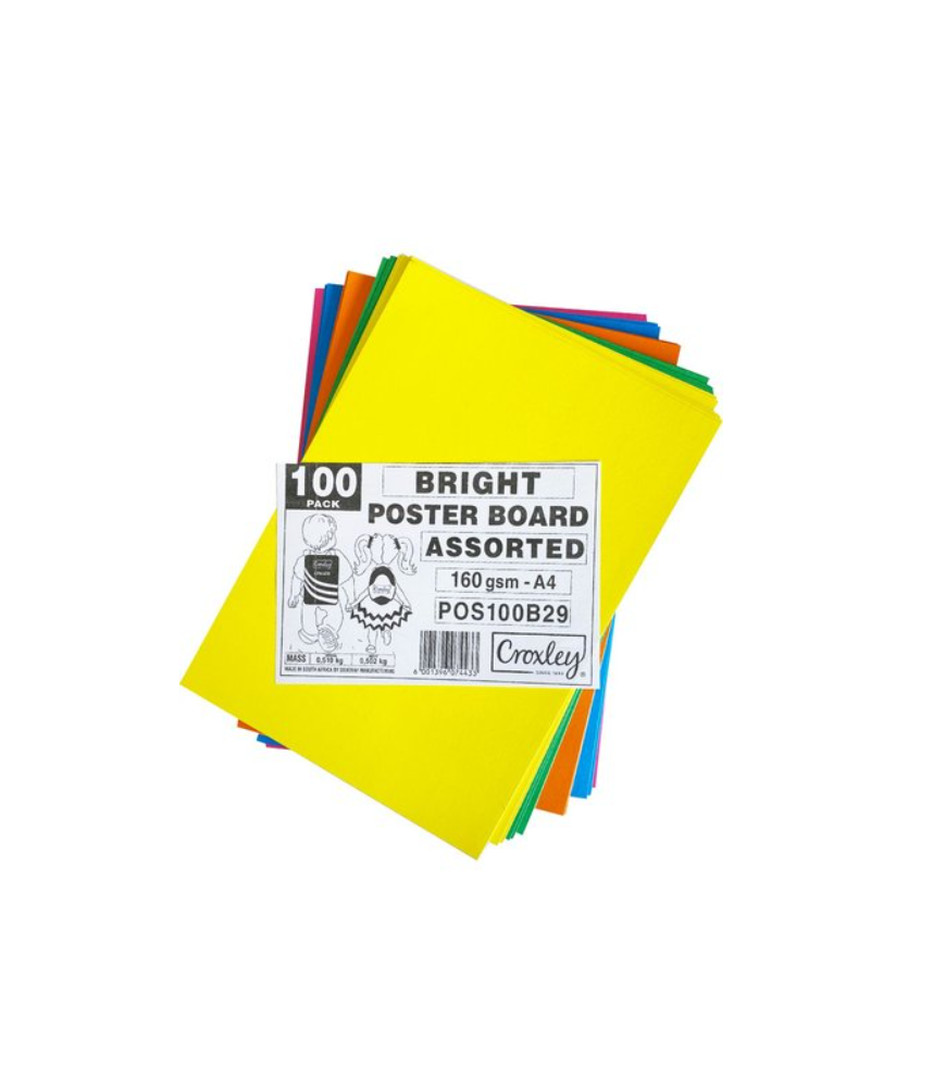 Croxley A4 Bright Poster Board (Assorted Colours 100 Sheets)
