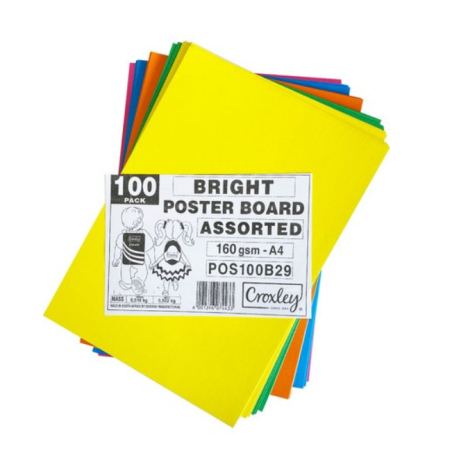 Croxley A4 Bright Poster Board (Assorted Colours 100 Sheets)