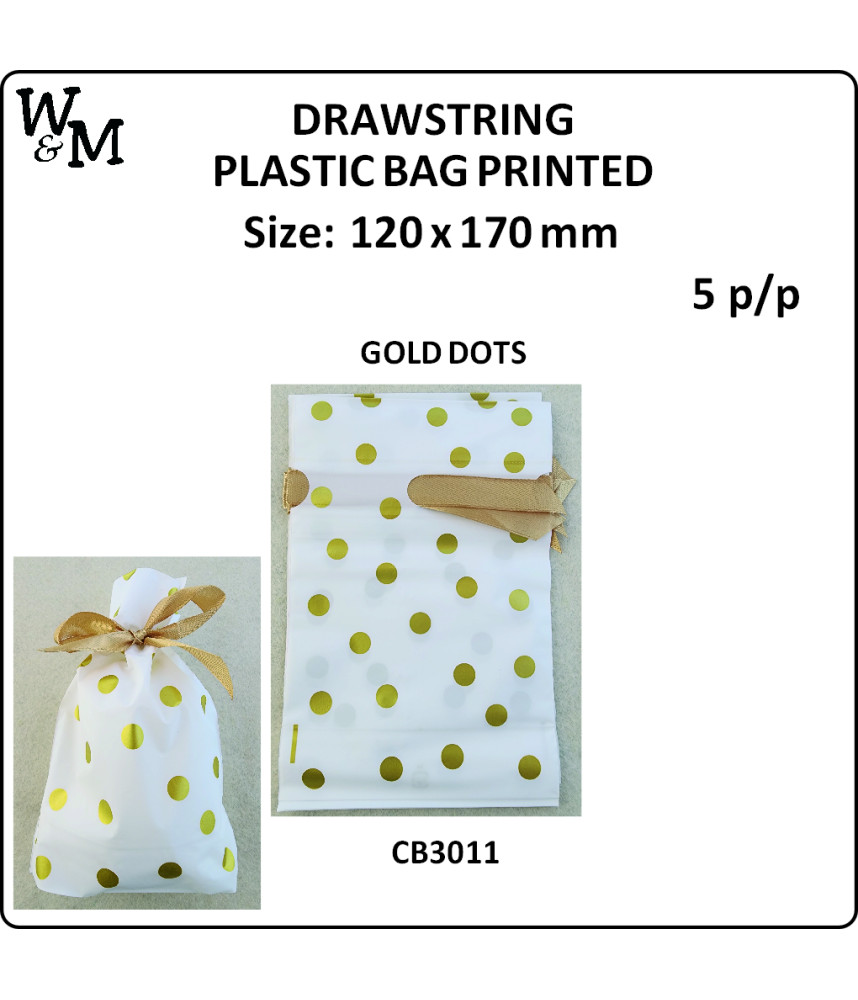 W&M D/String P/Bag Printed GOLD DOTS 120x170mm 5 p/p