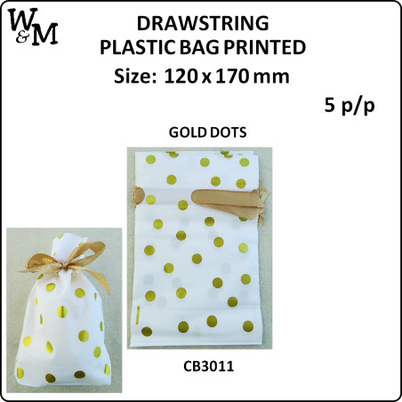 W&M D/String P/Bag Printed GOLD DOTS 120x170mm 5 p/p