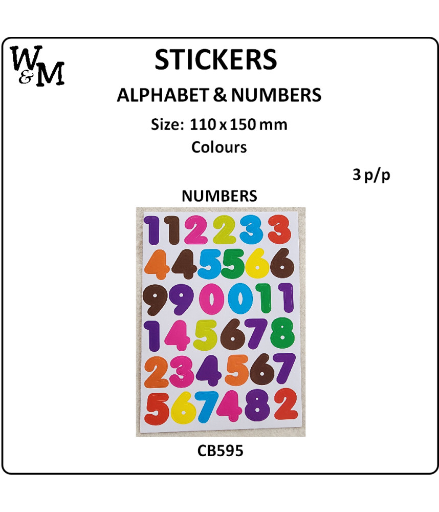W&M Sticker NUMBERS Colours x 3 p/p
