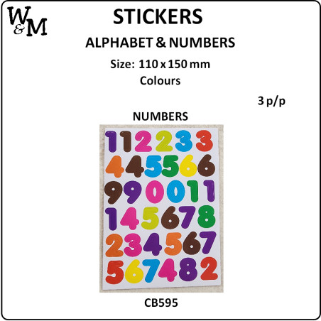 W&M Sticker NUMBERS Colours x 3 p/p