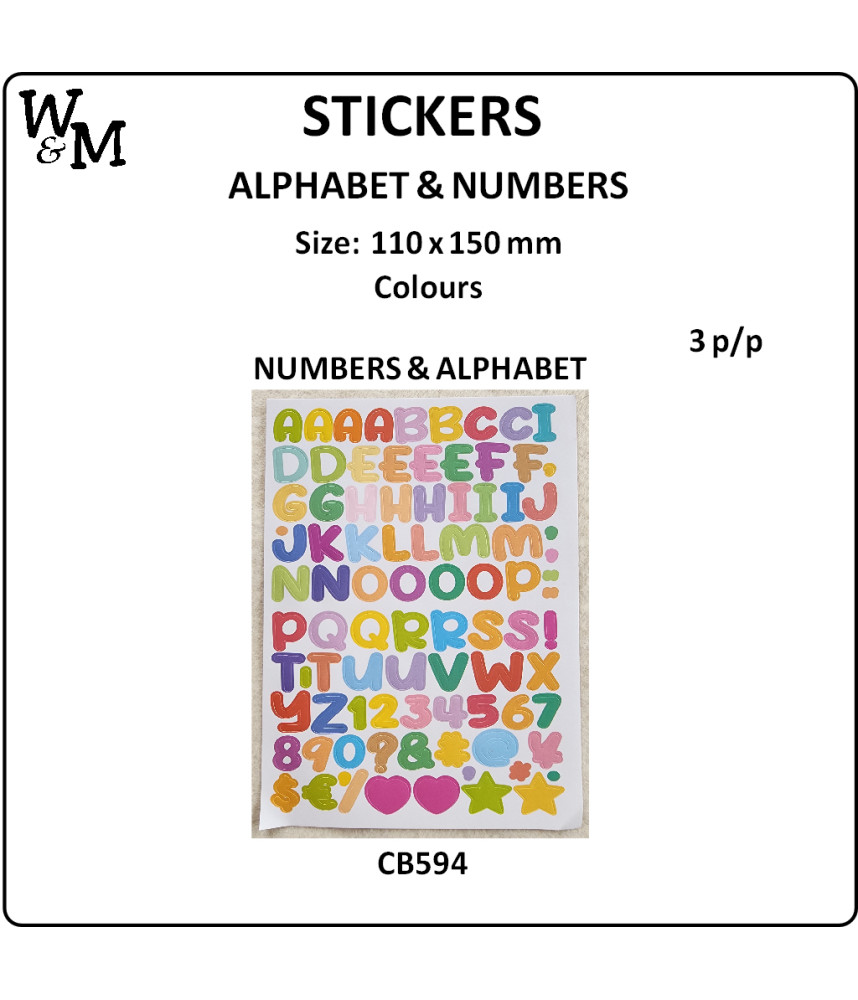 W&M Sticker NUMBERS & ALPHABET Colours x 3 p/p