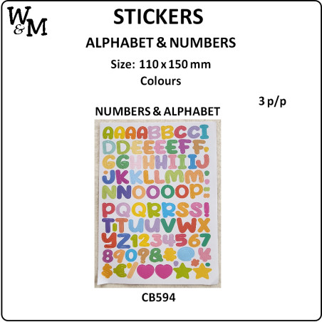 W&M Sticker NUMBERS & ALPHABET Colours x 3 p/p