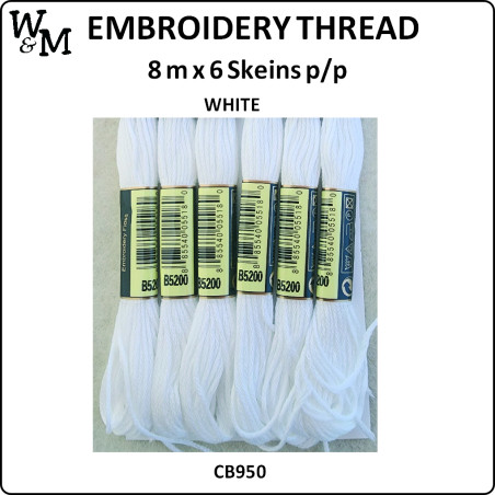 W&M Embroidery Thread WHITE 8m x 6 Skeins