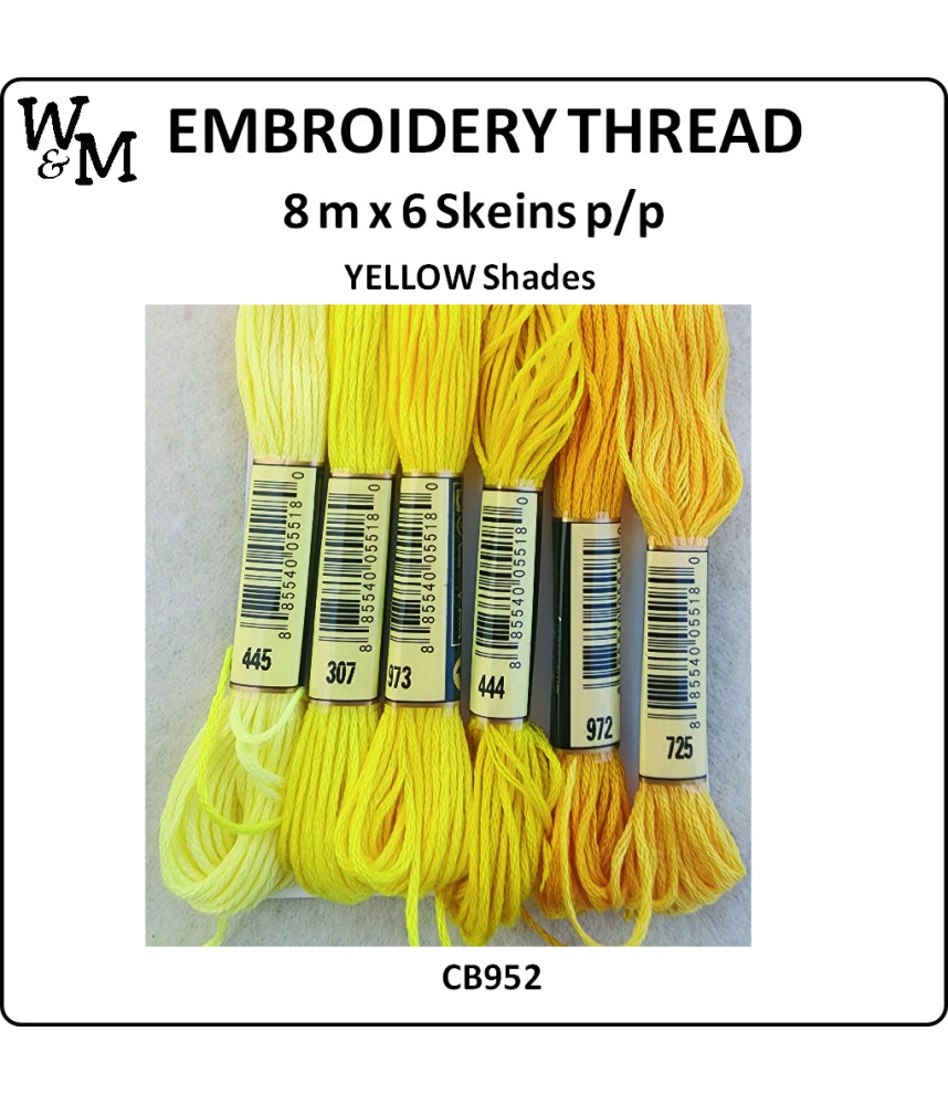 W&M Embroidery Thread YELLOW Shades 8m x 6 Skeins