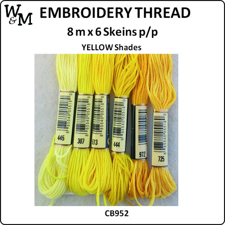 W&M Embroidery Thread YELLOW Shades 8m x 6 Skeins