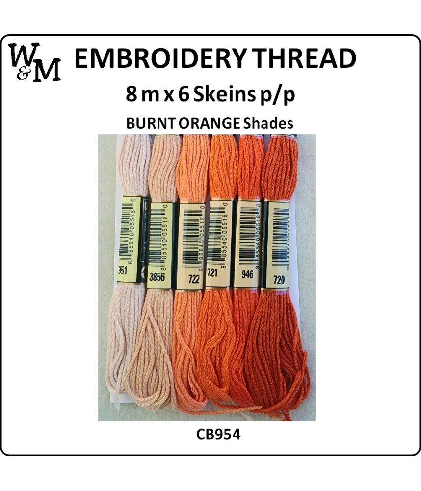 W&M Embroidery Thread BURNT ORANGE Shades 8mx 6 Skeins