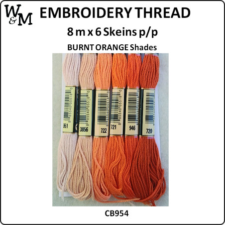W&M Embroidery Thread BURNT ORANGE Shades 8mx 6 Skeins