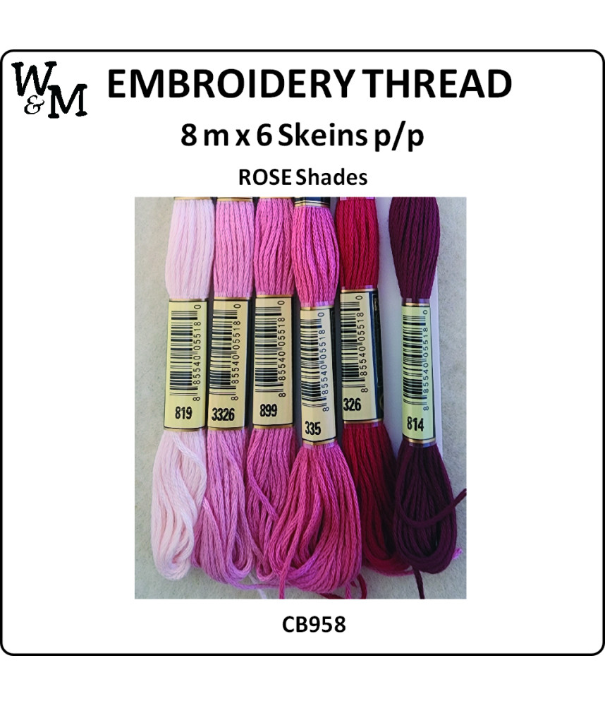 W&M Embroidery Thread ROSE Shades 8m x 6 Skeins