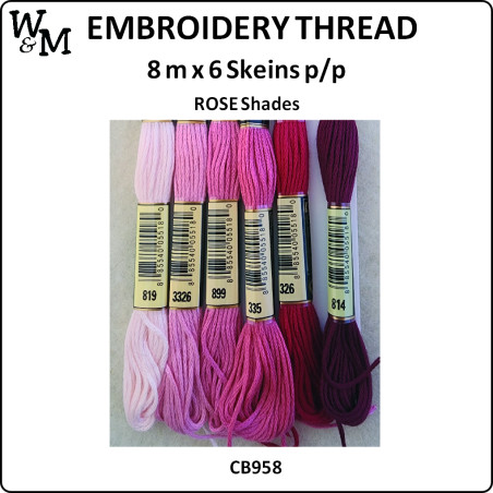 W&M Embroidery Thread ROSE Shades 8m x 6 Skeins