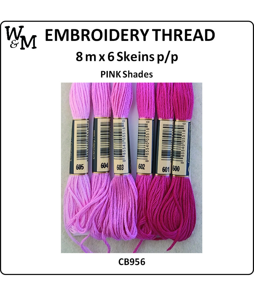 W&M Embroidery Thread PINK Shades 8m x 6 Skeins