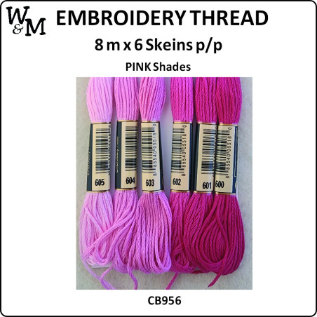 W&M Embroidery Thread PINK Shades 8m x 6 Skeins