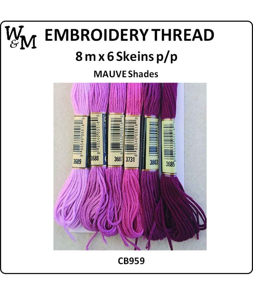W&M Embroidery Thread MAUVE Shades 8m x 6 Skeins