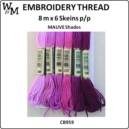 W&M Embroidery Thread MAUVE Shades 8m x 6 Skeins
