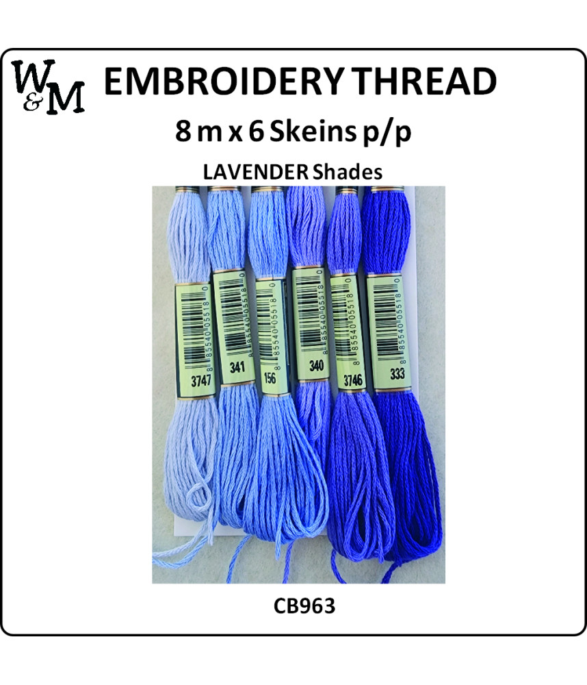 W&M Embroidery Thread LAVENDER Shades 8m x 6 Skeins