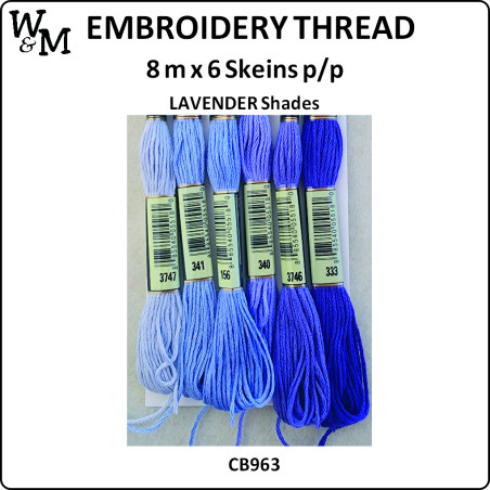 W&M Embroidery Thread LAVENDER Shades 8m x 6 Skeins
