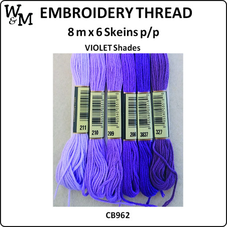 W&M Embroidery Thread VIOLET Shades 8m x 6 Skeins