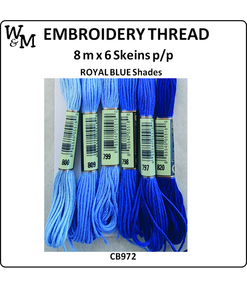 W&M Embroidery Thread ROYAL BLUE Shades 8m x 6 Skeins