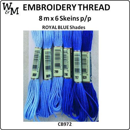 W&M Embroidery Thread ROYAL BLUE Shades 8m x 6 Skeins