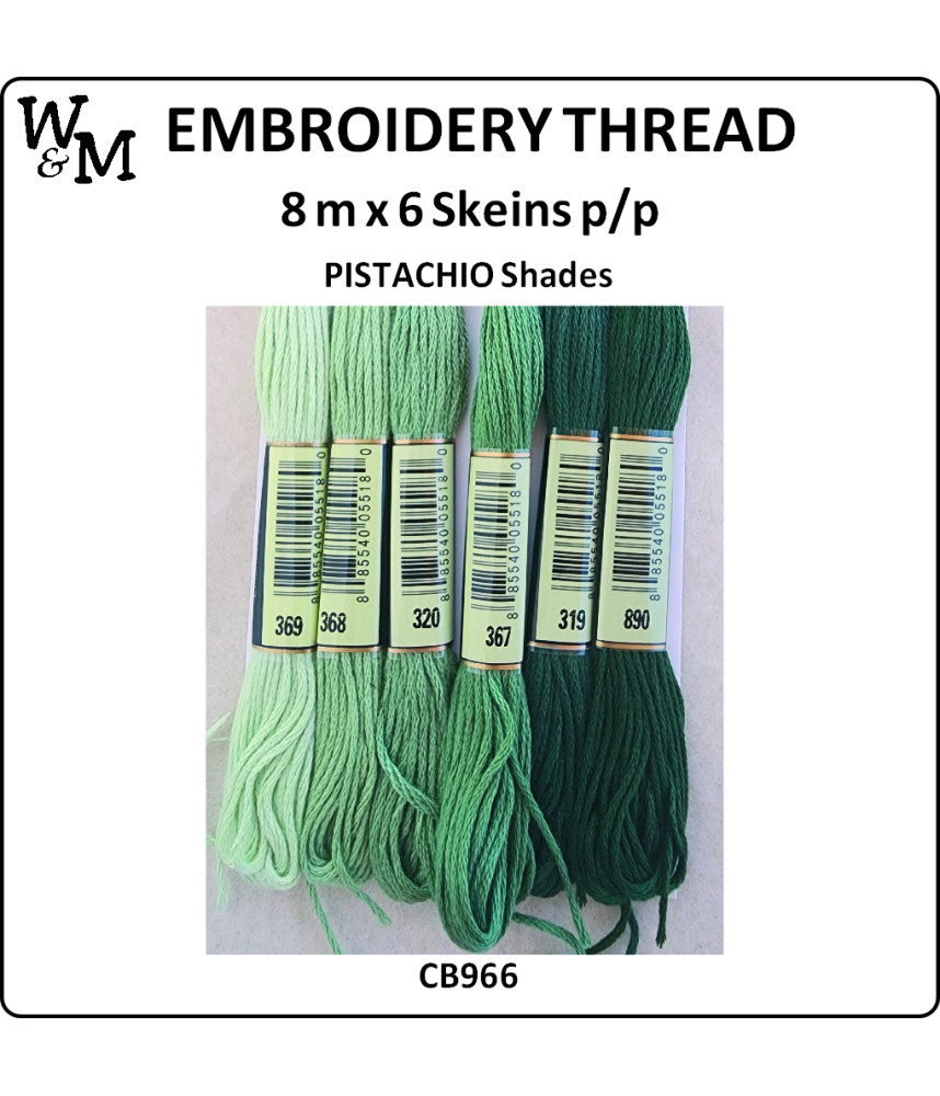 W&M Embroidery Thread PISTACHIO Shades 8m x 6 Skeins