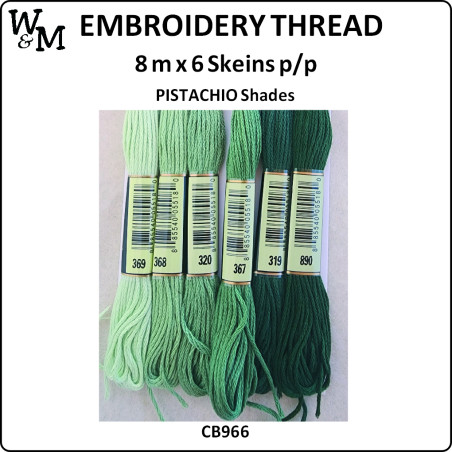 W&M Embroidery Thread PISTACHIO Shades 8m x 6 Skeins