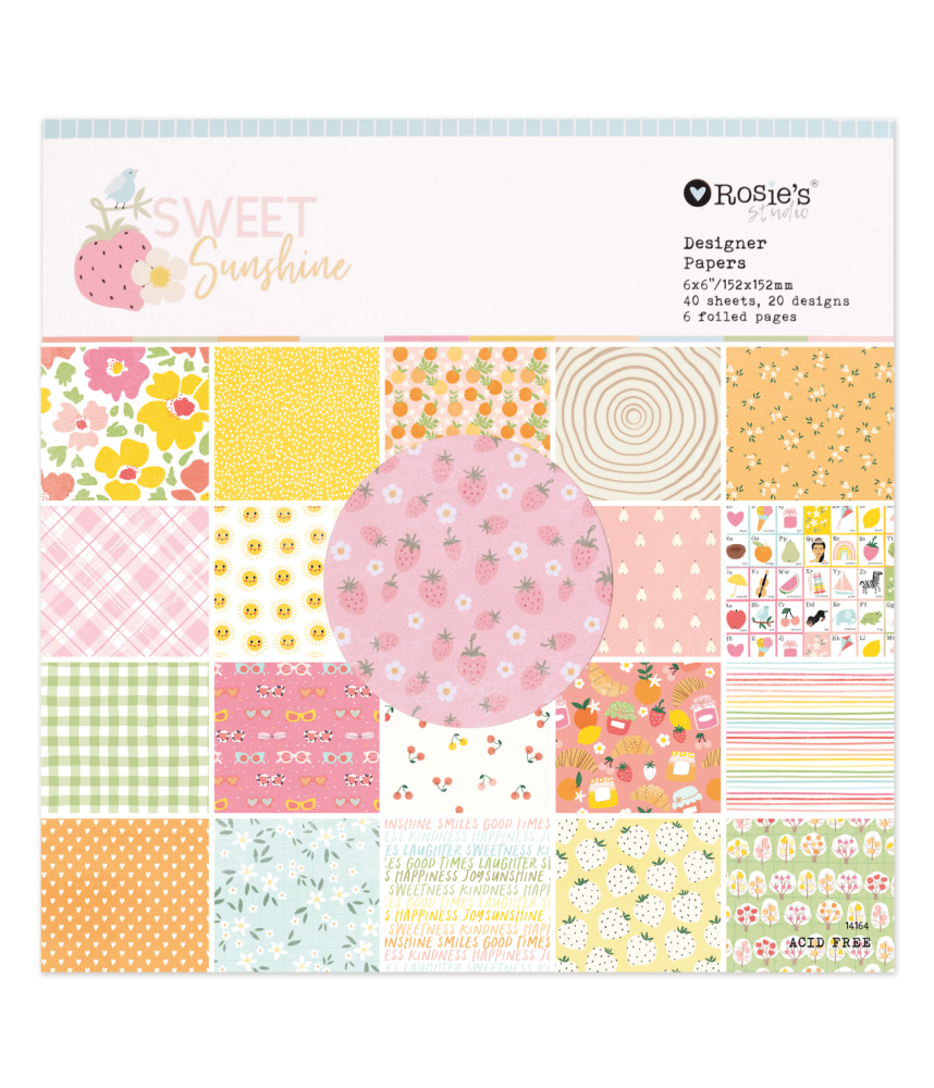 Rosies's Studio- Sweet Sunshine 6x6 Designer Paper Pack (40 Single Sided Sheets including 3 Foiled Sheets)