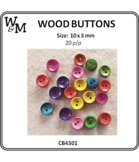 W&M Buttons Wood ROUND SMALL ASS COL x 20 p/p