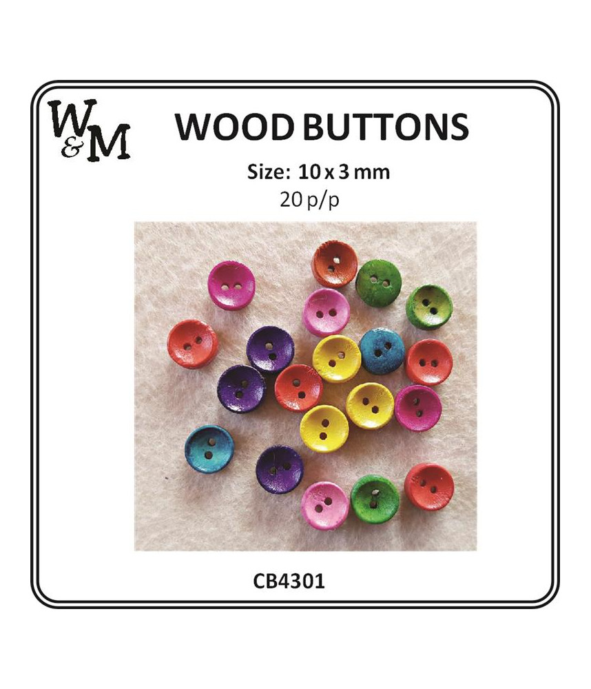 W&M Buttons Wood ROUND SMALL ASS COL x 20 p/p